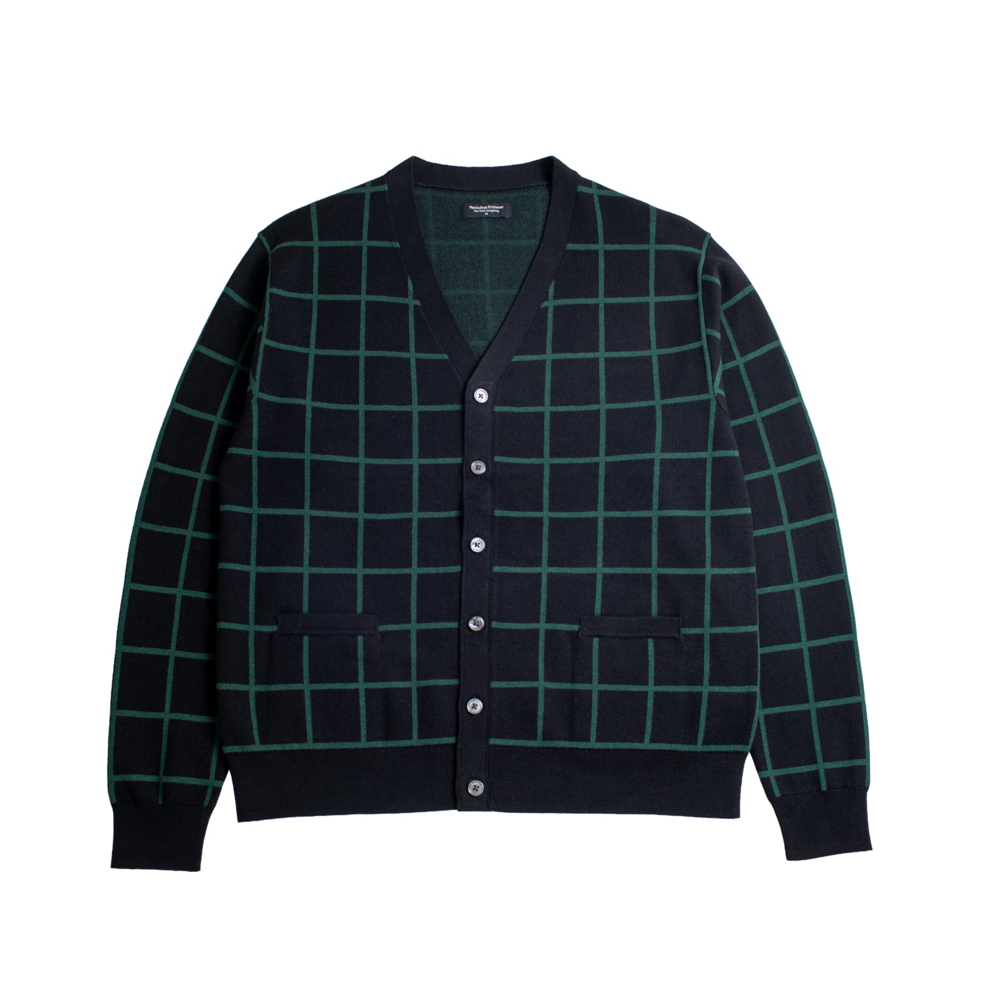 Woodstock Cardigan Black/Green Window Pane – Meticulous Knitwear