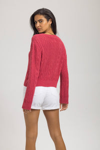 Cable Knit Crewneck Nantucket Red