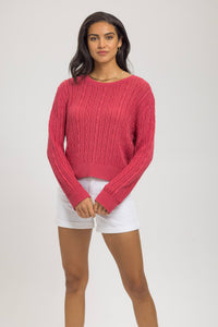 Cable Knit Crewneck Nantucket Red